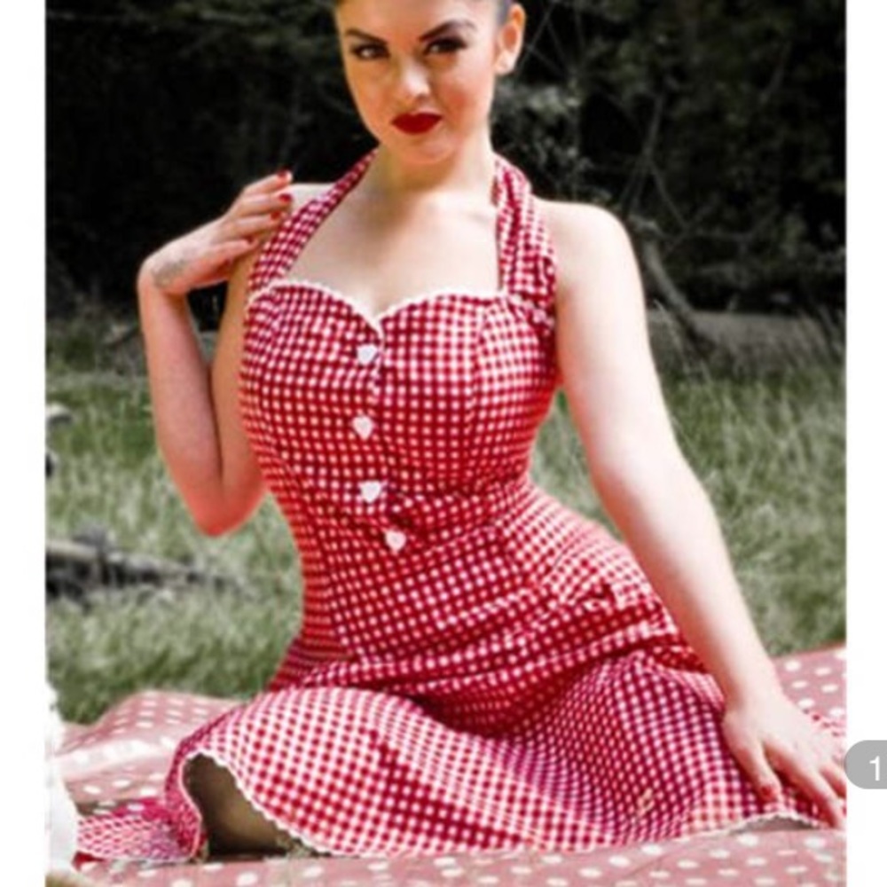 Red Gingham Halter Midi Dress - Vintage-Inspired Women’s Dress